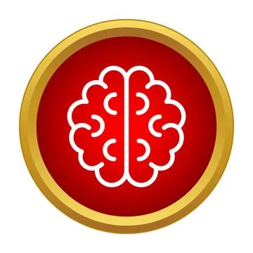 Human brain outline icon on red circle イラスト素材