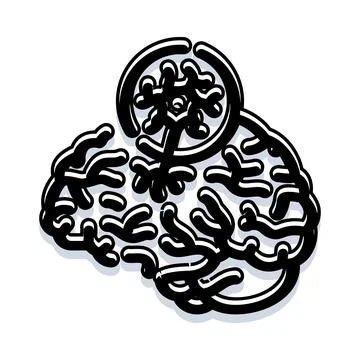 Human brain outline with a neural network symbol 库存插图