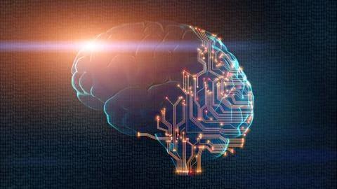 Human brain partially consists of circuit board Stock Illustration