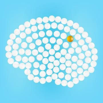 Human Brain With Pills Isolated On A Background. Vector Illustration. Stock Illustration
