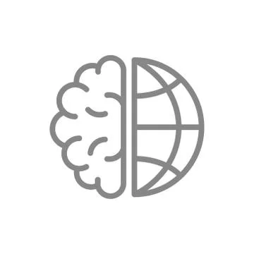 Human brain with planet line icon. World Brain Day symbol Stock Illustration