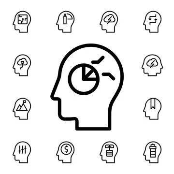 Human, brain, planning, process flat vector icon in mind process pack Stock Illustration
