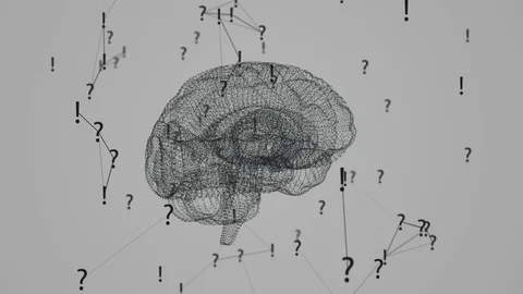 The human brain. Plexus with exclamation marks and question marks . Beautiful Stock Footage 81083028