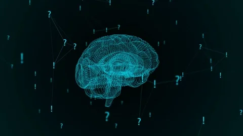 The human brain. Plexus with exclamation marks and question marks . Beautiful Stockbeeldmateriaal 81158038