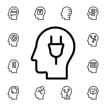 Human, brain, plugin flat vector icon in mind process pack Stock Illustration