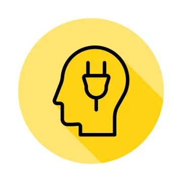 Human, brain, plugin outline icon in long shadow style Stock Illustration