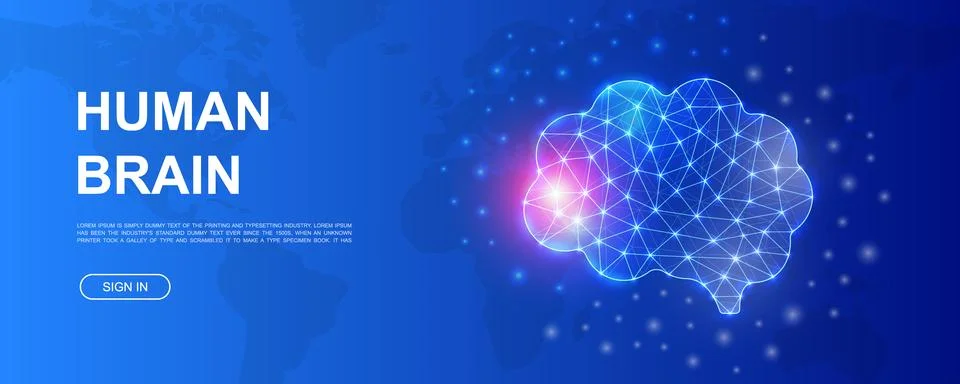 Human brain polygonal horizontal banner. Mind low poly symbol for promotion Stock Illustration
