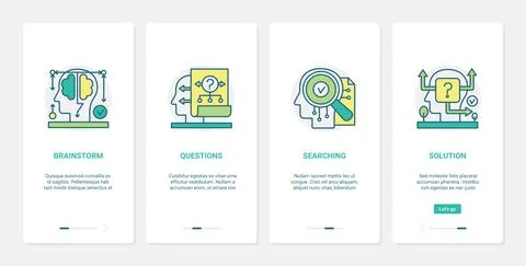 Human brain in process of searching, asking questions UX, UI mobile app page Illustrazione stock