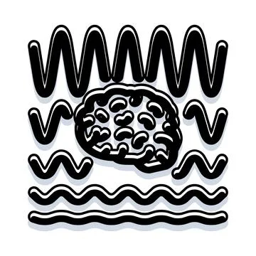 Human brain processing thoughts with wave pattern energy 스톡 일러스트