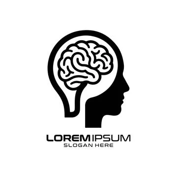 Human Brain Profile Logo Design with Cognitive Mind Silhouette Stock Illustration