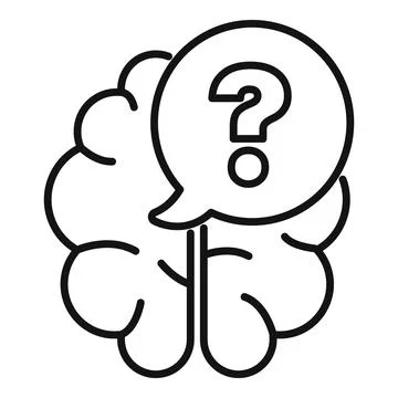 Human brain with question mark inside speech bubble asking question Ilustração Stock