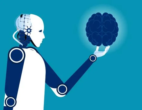 Human brain. Robot holding human brain. Concept robotic vector illustration. Stock Illustration