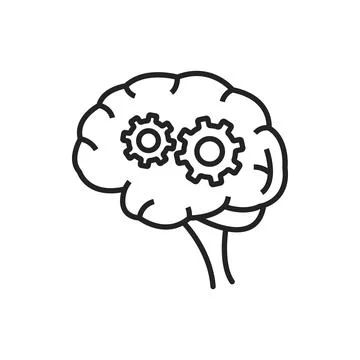 Human brain, rotating gears isolated outline icon Illustrazione stock