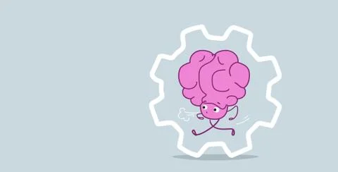 Human brain running in cogwheel hardworking process workforce concept pink Stock Illustration