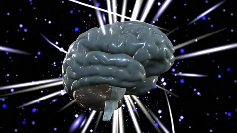 Human brain running on its own axis with energetic rays Stock Footage 167705657