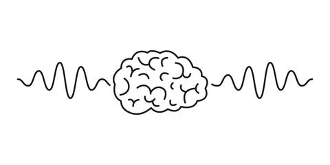 Human brain scan with line wave icon. Pulse wave in study neurology. Brain .. Stock Illustration