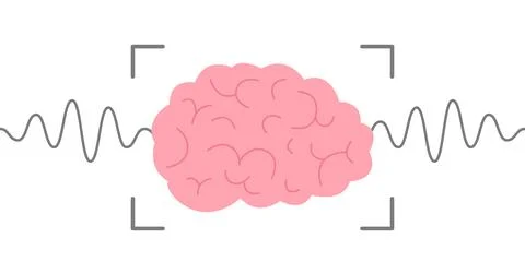 Human brain scan with line wave. Pulse wave in study neurology. Brain scan .. Stock Illustration