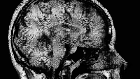 Human brain scan made of binary code. Ones and zeros. With copy space Stock Footage 231116368