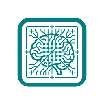 Human brain schematic inside targeting square green icon for biomedical res.. Illustrazione stock