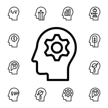 Human, brain, setting flat vector icon in mind process pack Stock Illustration