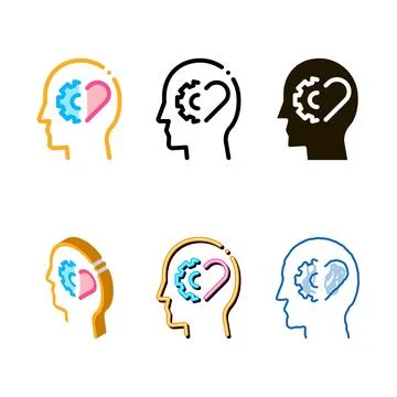 Human brain settings and multipack heart icon vector outline Stock Illustration