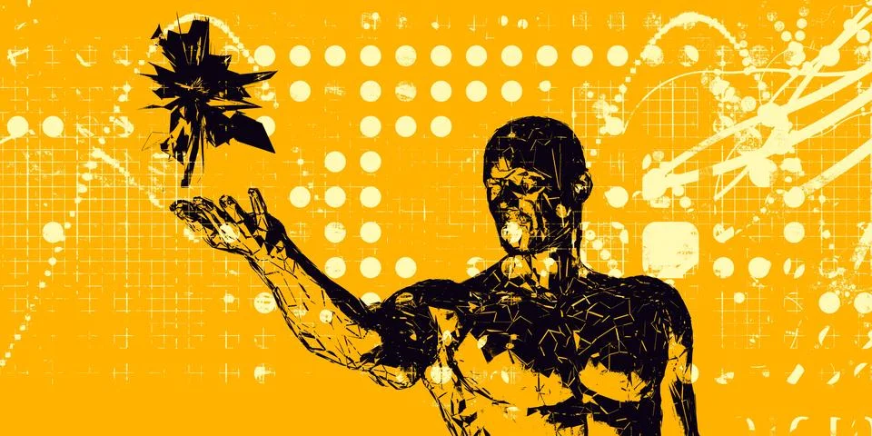 Human Brain Simulation and AI Neural Networks Stock Illustration
