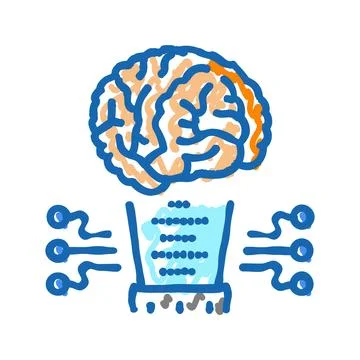 Human brain simulation future technology icon doodle illustration 스톡 일러스트