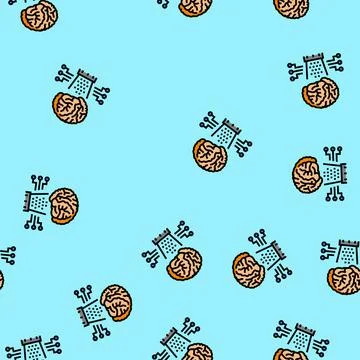 Human brain simulation future technology vector seamless pattern Stock Illustration