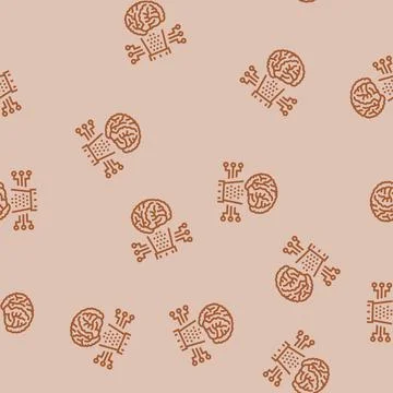 Human brain simulation future technology line seamless pattern Stock Illustration