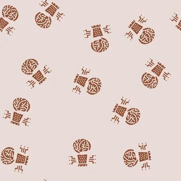 Human brain simulation future technology glyph seamless pattern Illustrazione stock