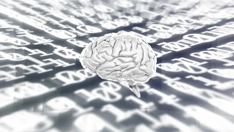 Human brain spinning against binary coding data processing on black background Stock Footage 150230537