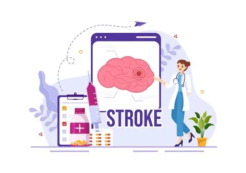 Human Brain Stroke Vector Illustration with Scientific Medical, Hemorrhage .. Stock Illustration