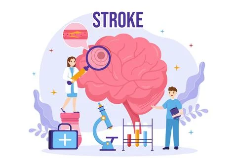 Human Brain Stroke Vector Illustration with Scientific Medical, Hemorrhage .. Stock Illustration
