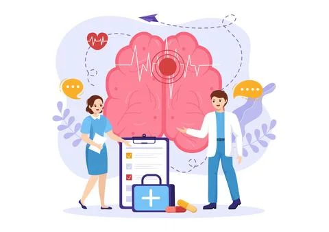 Human Brain Stroke Vector Illustration with Scientific Medical, Hemorrhage .. Stock Illustration