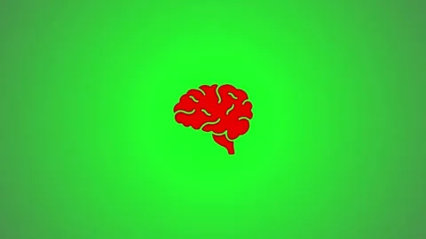 Human brain symbol animation on green screen background with red silhouette.. Stock Footage 346490783