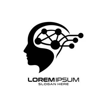 Human Brain Tech Node Logo Design for Machine Learning Stock Illustration