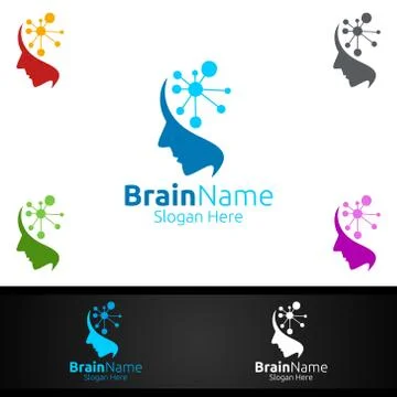 Human Brain Technology Logo with Think Idea Concept Design イラスト素材