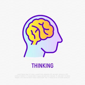 Human brain thin line icon. Symbol of thinking, creativity, idea Illustrazione stock