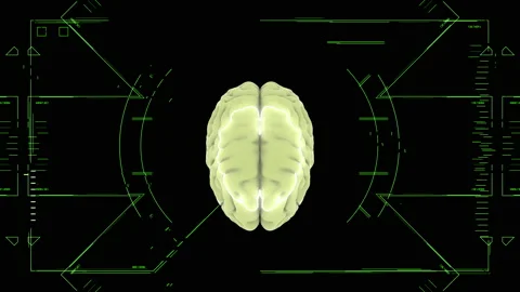 Human Brain Top View Biological Signal Splash with HUD mograph Stock-Footage 170610979