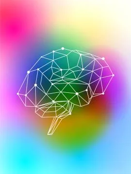 Human brain of triangles, lines and dots located on a colored background Stock Illustration