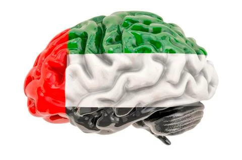 Human brain with the UAE flag. Scientific research and education in the Unite Stock Illustration