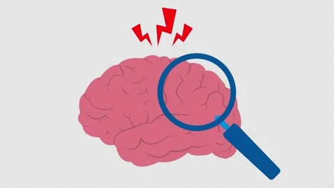 Human Brain under Magnifying Glass with Pain Lightning Bolts Medical Animatio Stock Footage 324067884