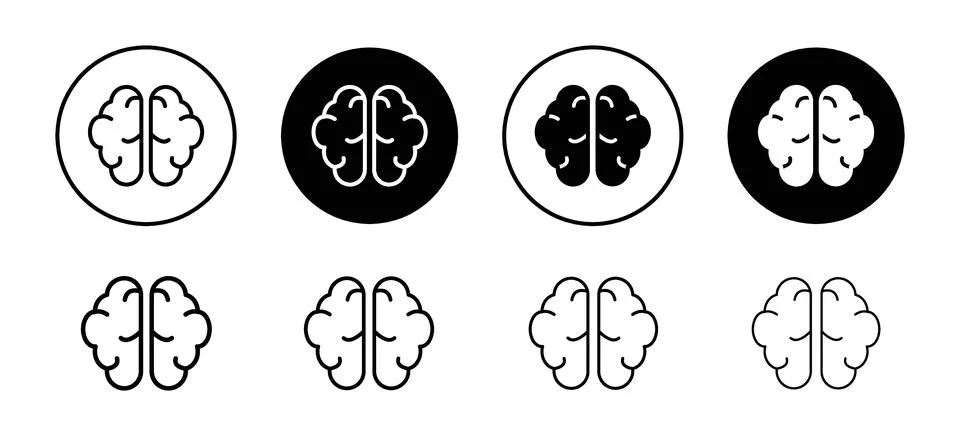 Human brain vector icon set collection. Human brain Outline flat Icon. Stock Illustration