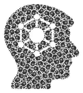 Human Brain Vector Mosaic of Self Recursive Icons Stock Illustration