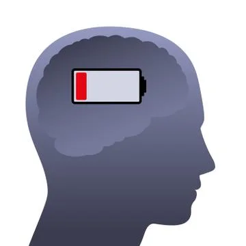 Human Brain Weak Battery Empty Head 스톡 일러스트