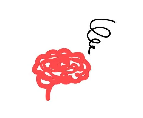 Human brain on a white background. Thoughts are spinning. Vector. Illustrazione stock