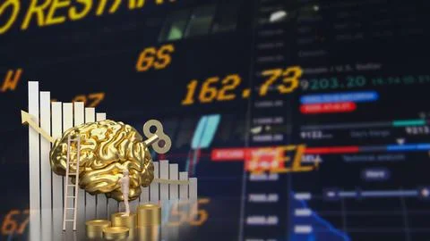 The Human brain with wind up for Business concept 3d rendering. Stock Illustration