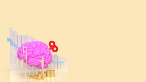 The Human brain with wind up for Business concept 3d rendering. Stock Illustration