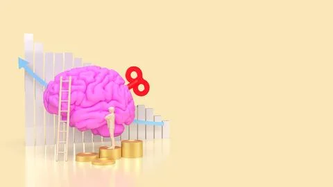 The Human brain with wind up for Business concept 3d rendering. Stock Illustration