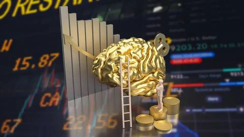 The Human brain with wind up for Business concept 3d rendering. Stock Illustration